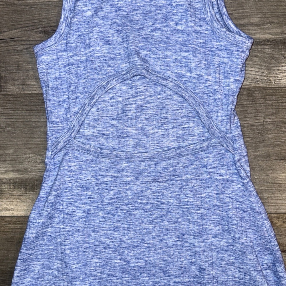 Aerie Blue Heather Maxi Dress Womens Small Petite Racerback Cutout Side Slit - Picture 4 of 10